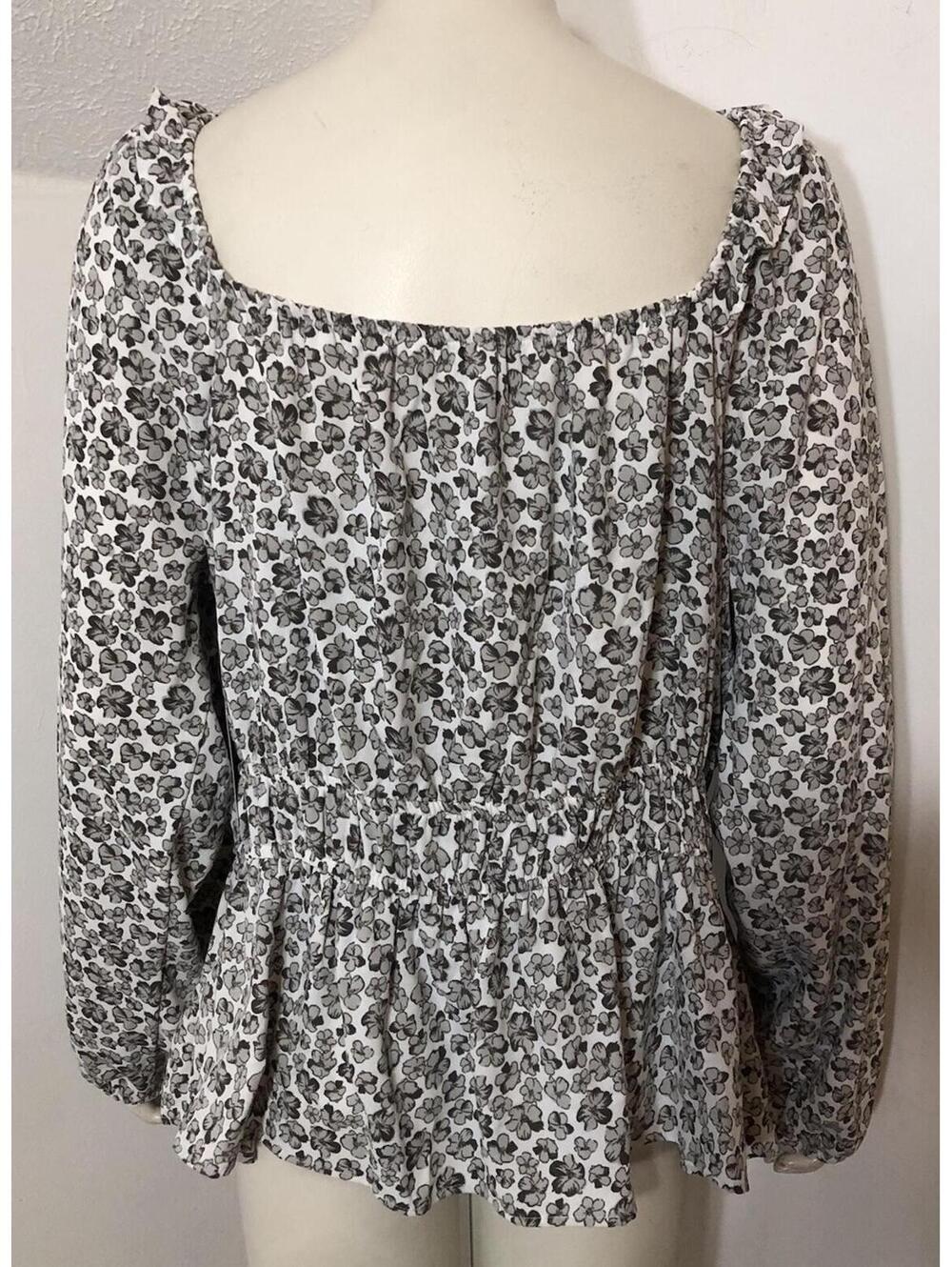Nine West New Womens XXL Square Neck Peplum Blouse Popover Grey White Floral - Picture 4 of 7
